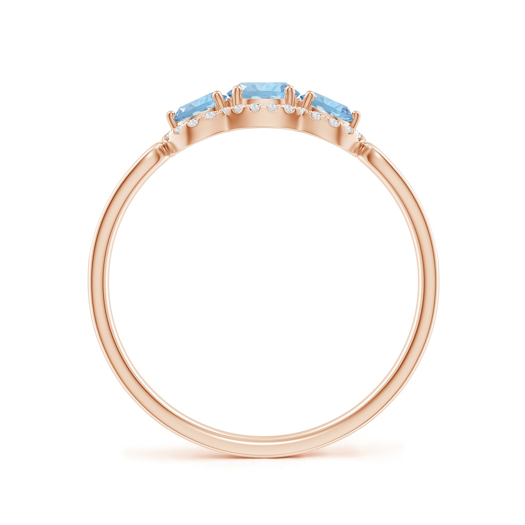 4mm AAA Floating Three Stone Aquamarine Ring with Diamond Halo in Rose Gold Side-1