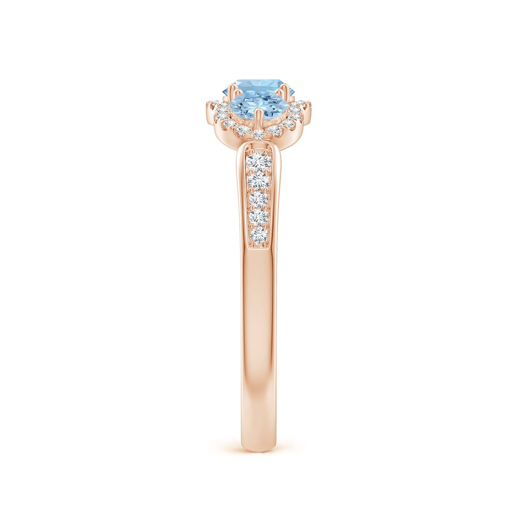 4mm AAA Floating Three Stone Aquamarine Ring with Diamond Halo in Rose Gold Side-2