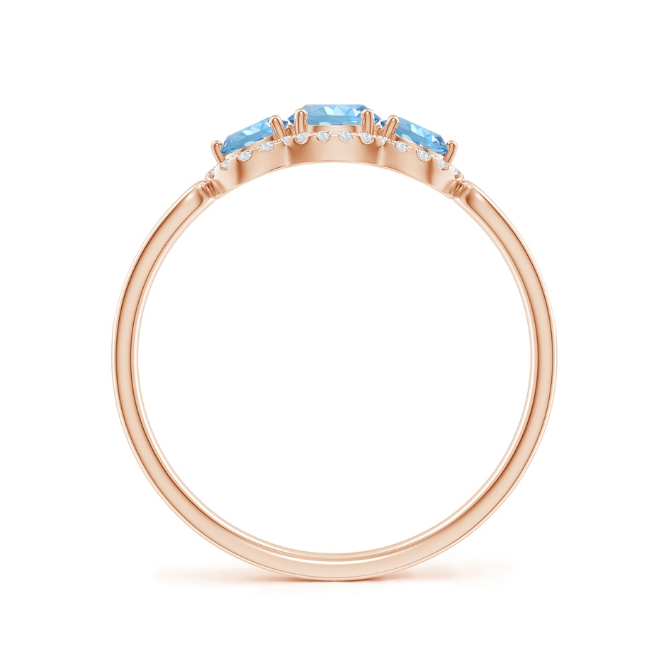 4mm AAAA Floating Three Stone Aquamarine Ring with Diamond Halo in Rose Gold side 199