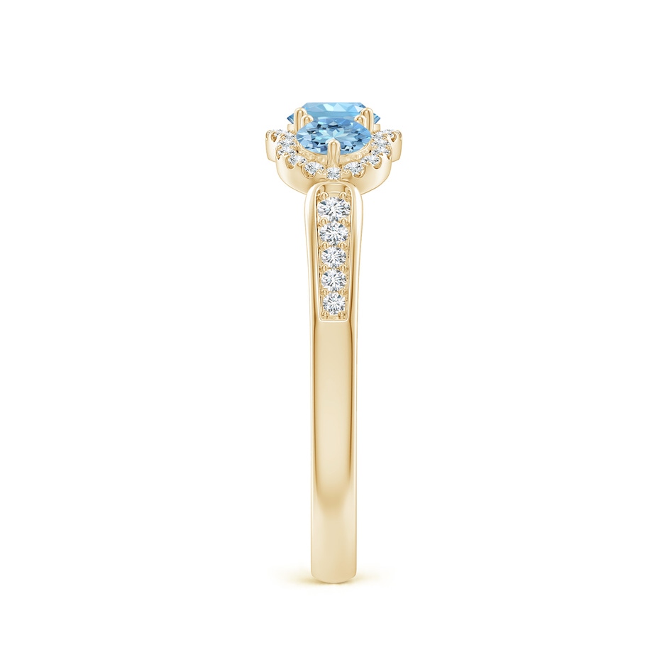 4mm AAAA Floating Three Stone Aquamarine Ring with Diamond Halo in Yellow Gold side 299