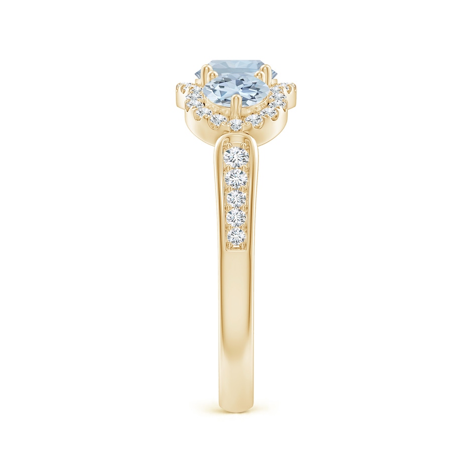 5mm A Floating Three Stone Aquamarine Ring with Diamond Halo in Yellow Gold side 299