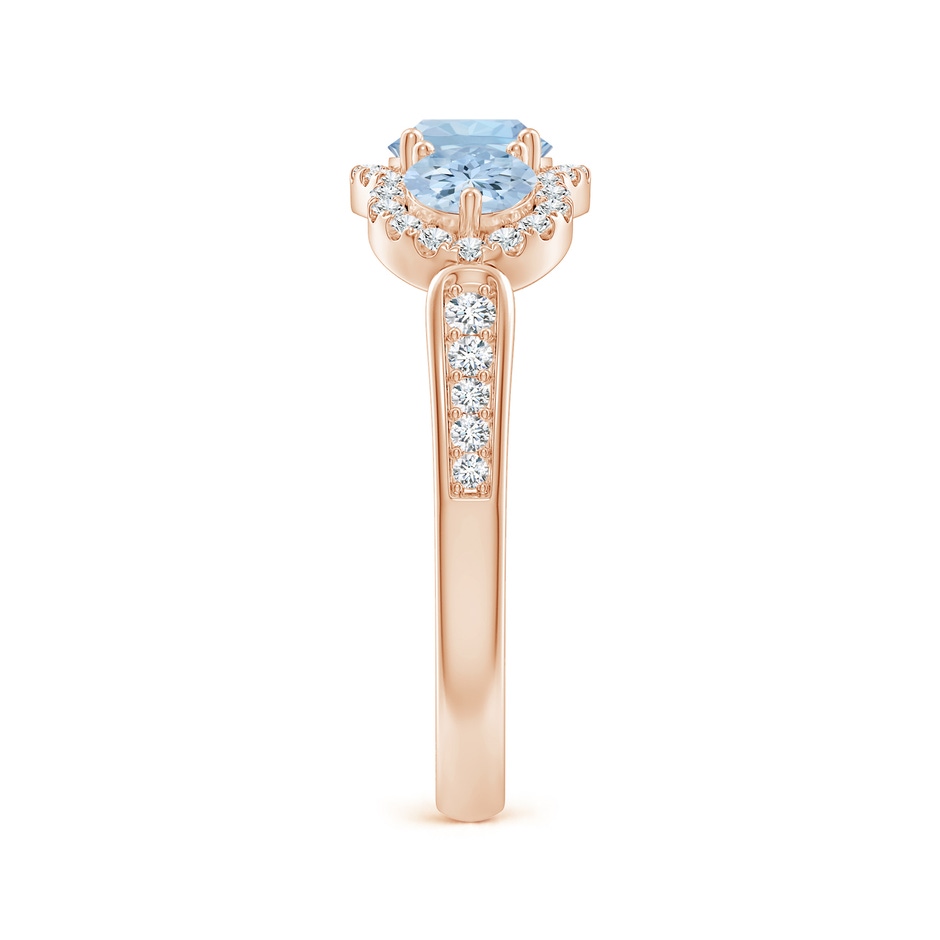 5mm AA Floating Three Stone Aquamarine Ring with Diamond Halo in Rose Gold side 299