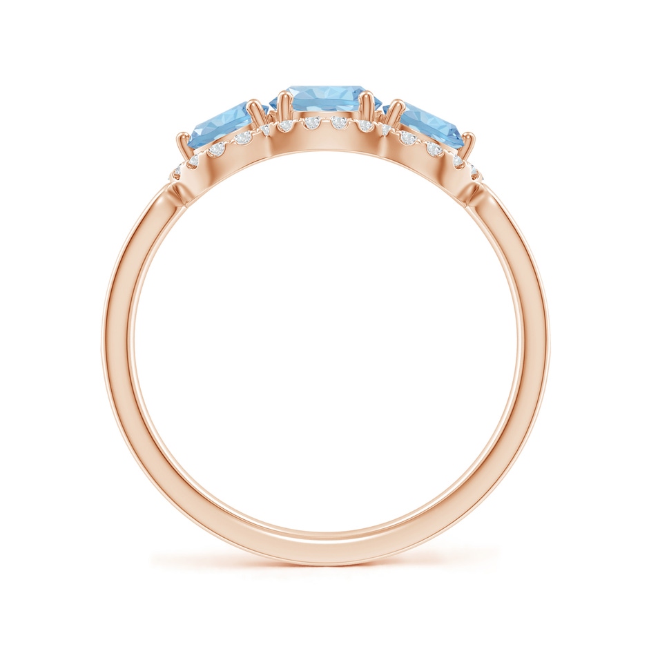 5mm AAA Floating Three Stone Aquamarine Ring with Diamond Halo in Rose Gold side 199