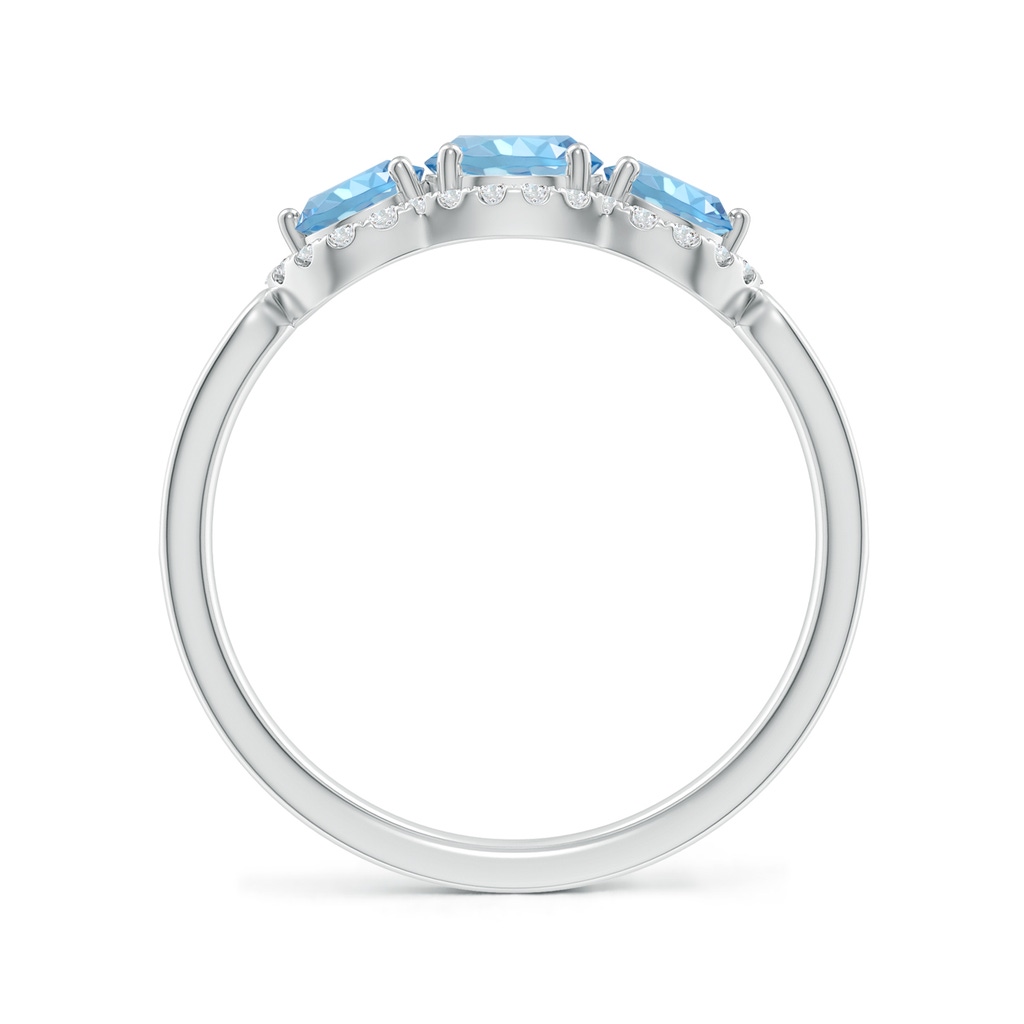5mm AAAA Floating Three Stone Aquamarine Ring with Diamond Halo in White Gold - side 199