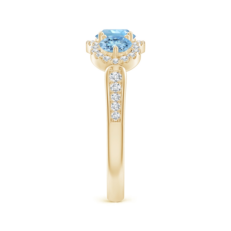 5mm AAAA Floating Three Stone Aquamarine Ring with Diamond Halo in Yellow Gold side 299