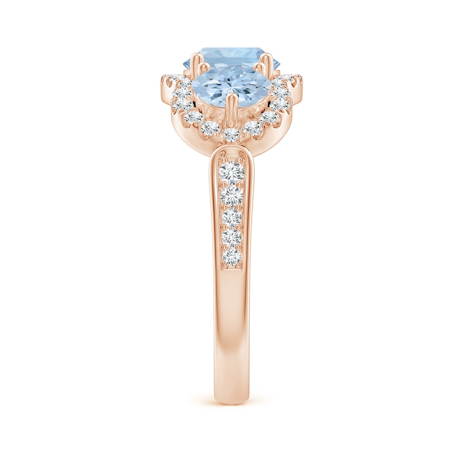 6mm AA Floating Three Stone Aquamarine Ring with Diamond Halo in Rose Gold side 299