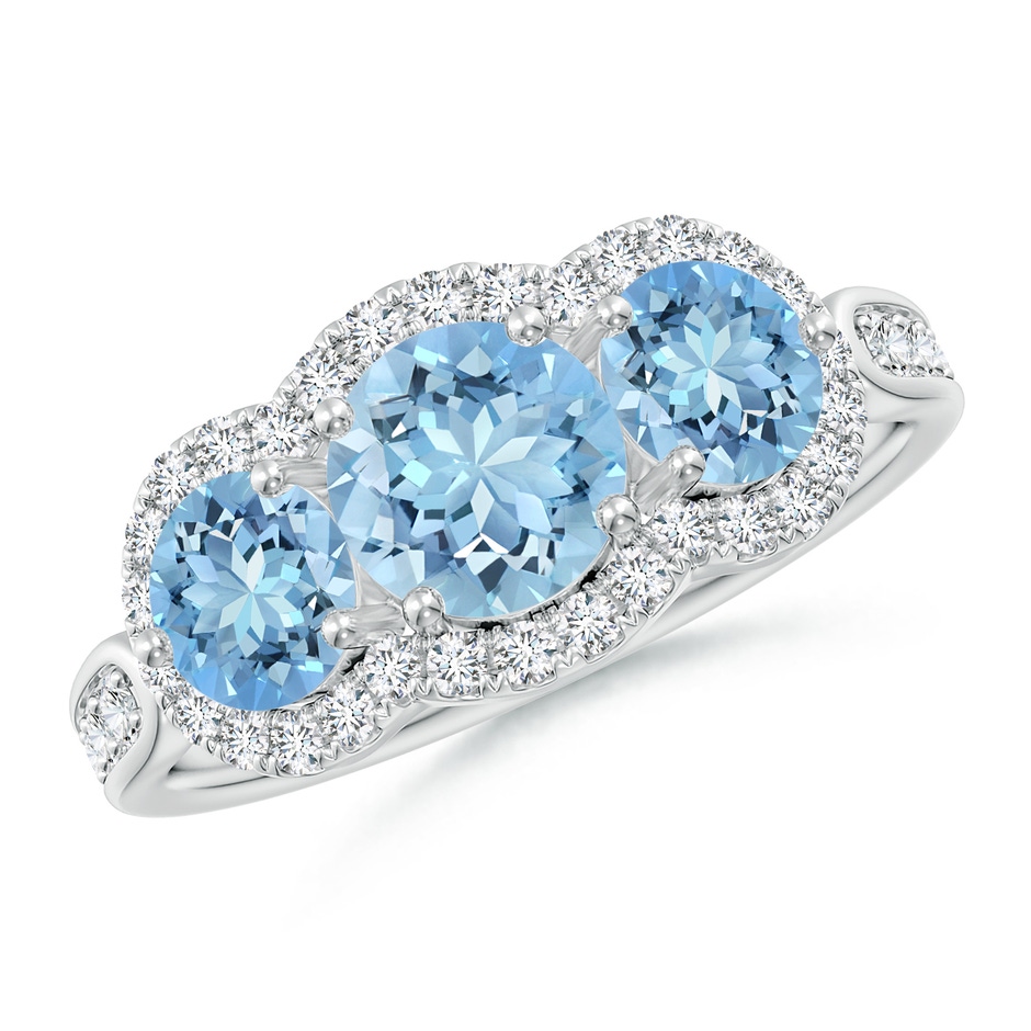 6mm AAAA Floating Three Stone Aquamarine Ring with Diamond Halo in P950 Platinum 