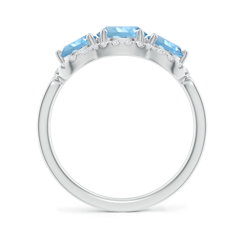 6mm AAAA Floating Three Stone Aquamarine Ring with Diamond Halo in White Gold Side-1