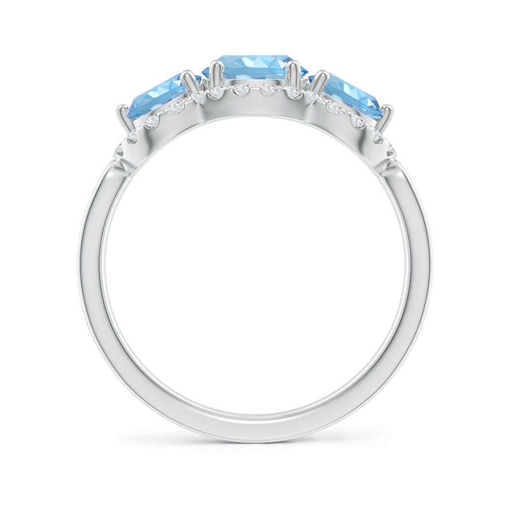 6mm AAAA Floating Three Stone Aquamarine Ring with Diamond Halo in White Gold - side 199