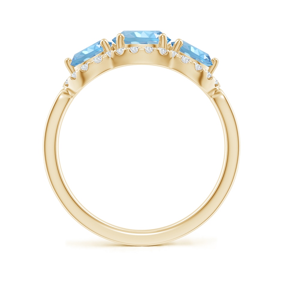 6mm AAAA Floating Three Stone Aquamarine Ring with Diamond Halo in Yellow Gold side-1