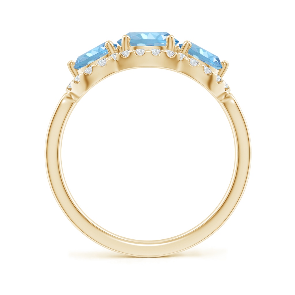 6mm AAAA Floating Three Stone Aquamarine Ring with Diamond Halo in Yellow Gold - side 199