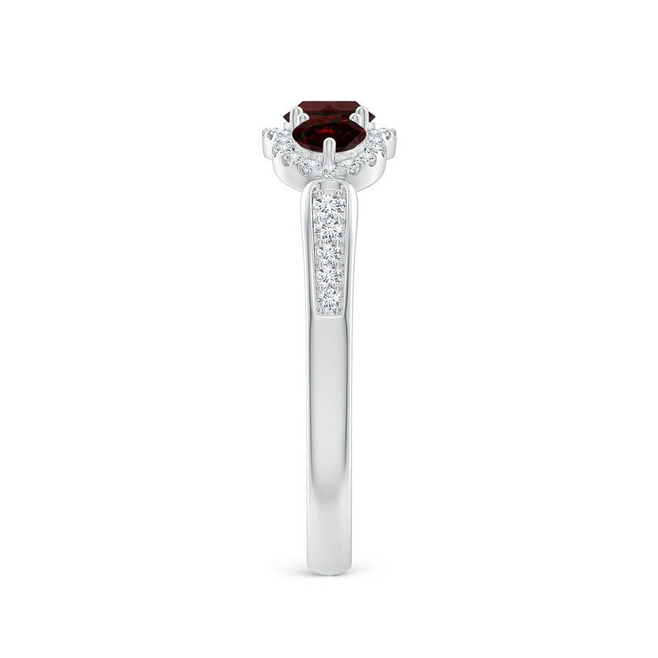 4mm A Floating Three Stone Garnet Ring with Diamond Halo in White Gold side-2