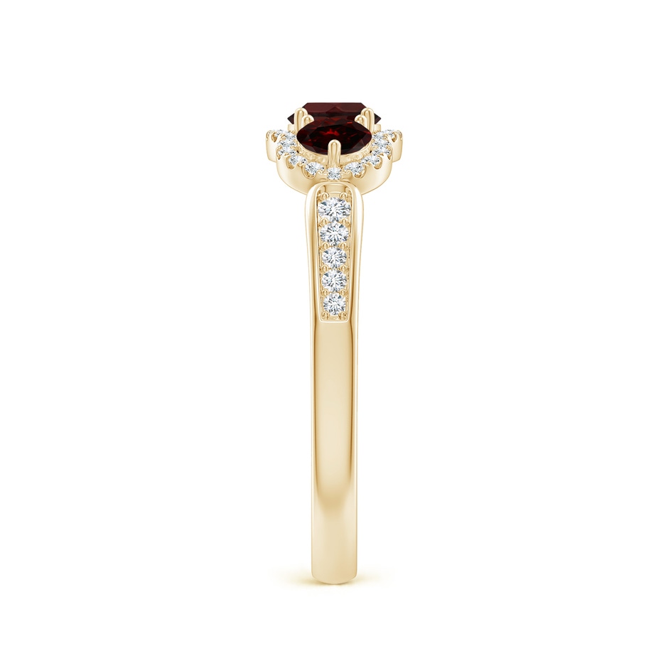 4mm A Floating Three Stone Garnet Ring with Diamond Halo in Yellow Gold side-2