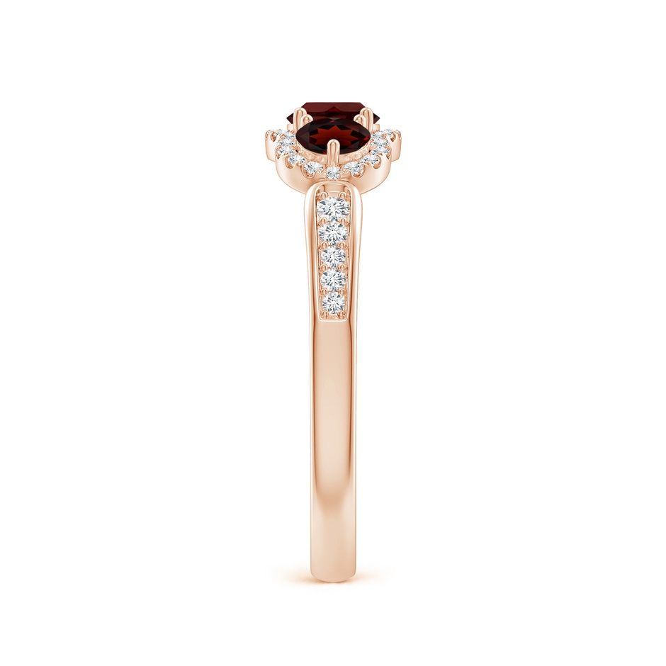 4mm AA Floating Three Stone Garnet Ring with Diamond Halo in Rose Gold side-2