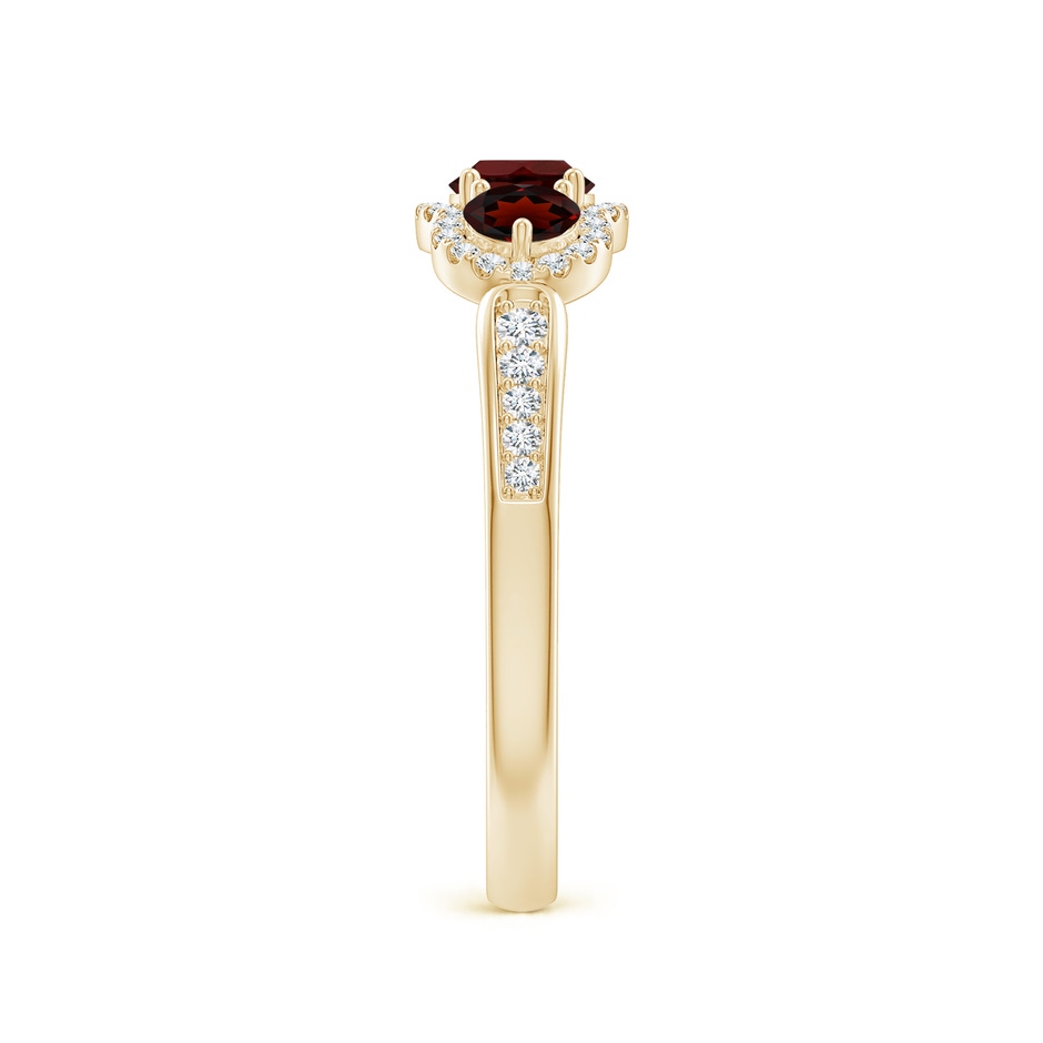 4mm AA Floating Three Stone Garnet Ring with Diamond Halo in Yellow Gold side-2