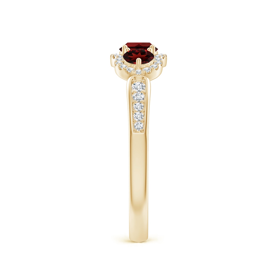 4mm AAA Floating Three Stone Garnet Ring with Diamond Halo in Yellow Gold side-2