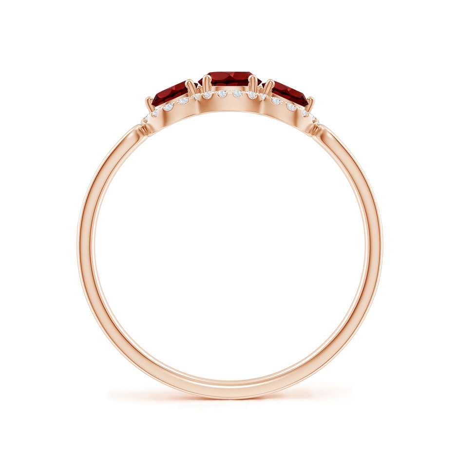 4mm AAAA Floating Three Stone Garnet Ring with Diamond Halo in Rose Gold side-1