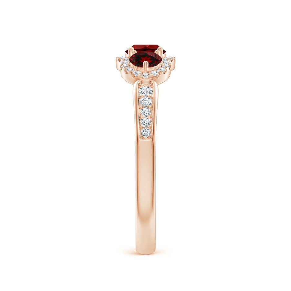 4mm AAAA Floating Three Stone Garnet Ring with Diamond Halo in Rose Gold side-2