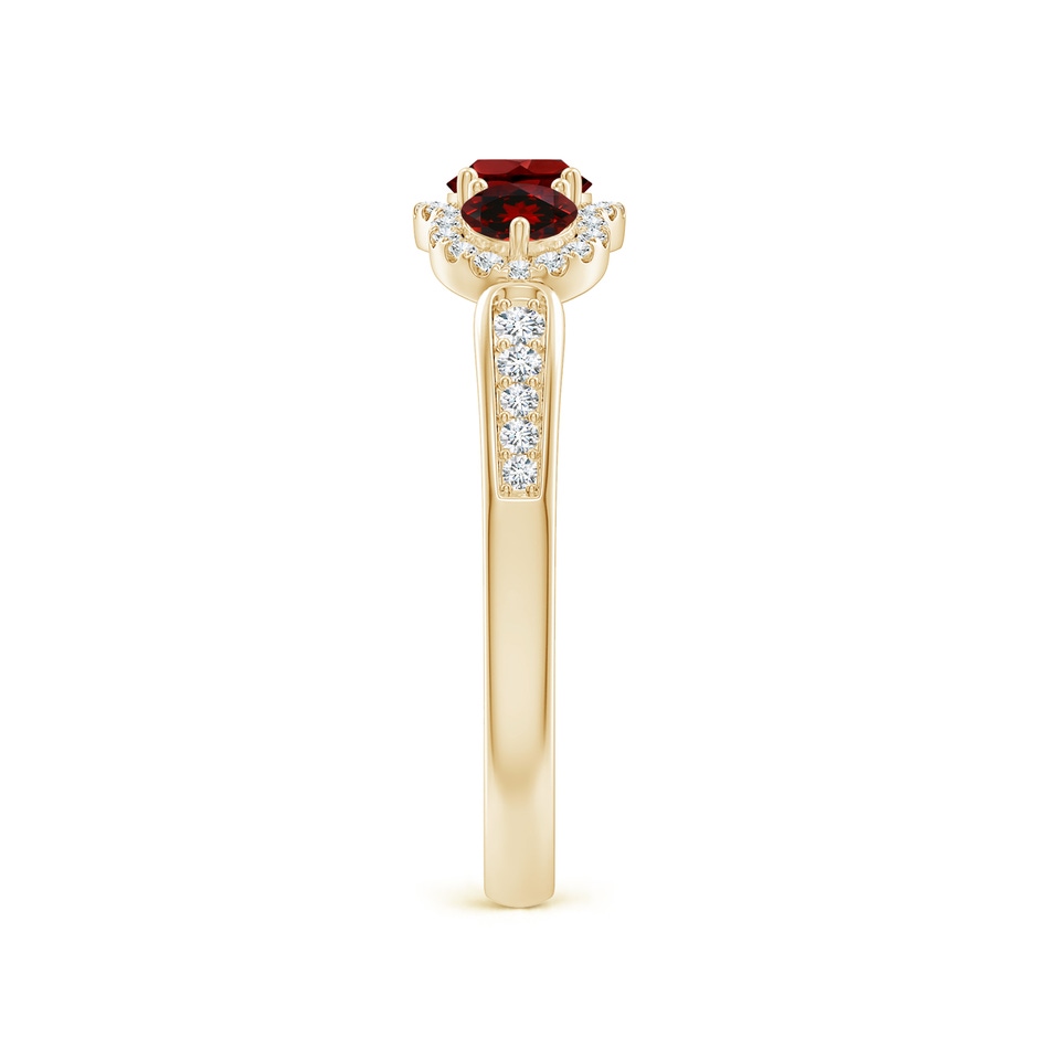 4mm AAAA Floating Three Stone Garnet Ring with Diamond Halo in Yellow Gold side-2