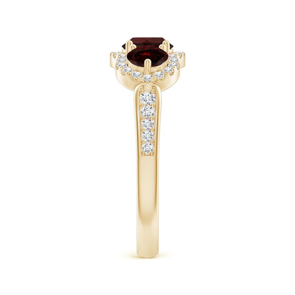 5mm A Floating Three Stone Garnet Ring with Diamond Halo in Yellow Gold side-2