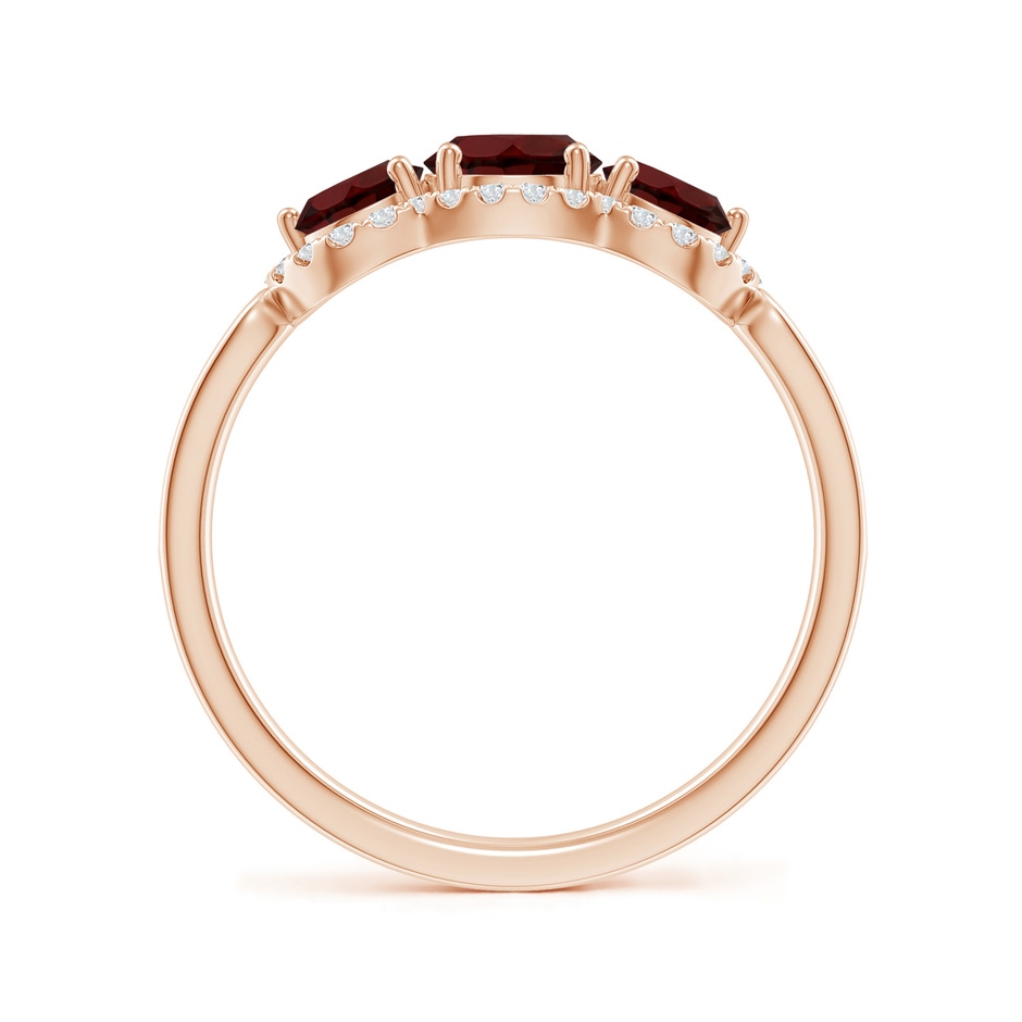 5mm AA Floating Three Stone Garnet Ring with Diamond Halo in Rose Gold side-1
