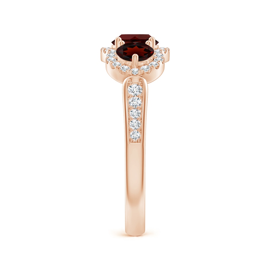 5mm AA Floating Three Stone Garnet Ring with Diamond Halo in Rose Gold side-2
