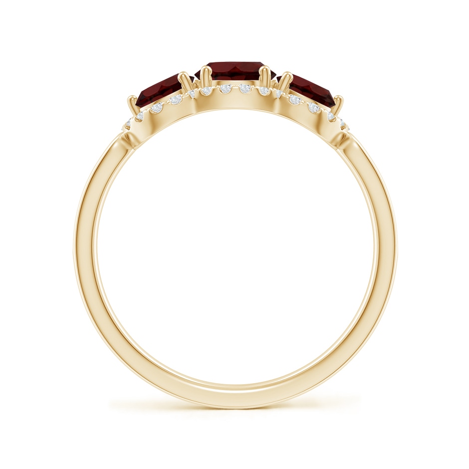 5mm AA Floating Three Stone Garnet Ring with Diamond Halo in Yellow Gold side-1