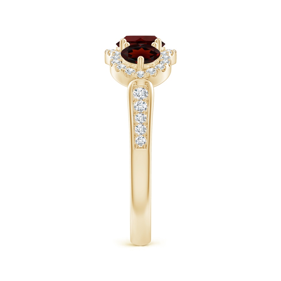 5mm AA Floating Three Stone Garnet Ring with Diamond Halo in Yellow Gold side-2
