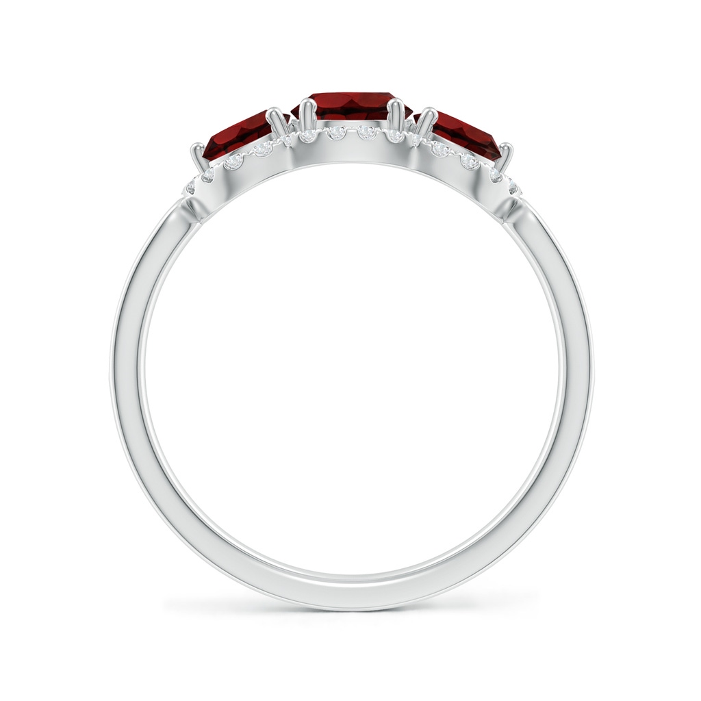 5mm AAA Floating Three Stone Garnet Ring with Diamond Halo in White Gold Side-1