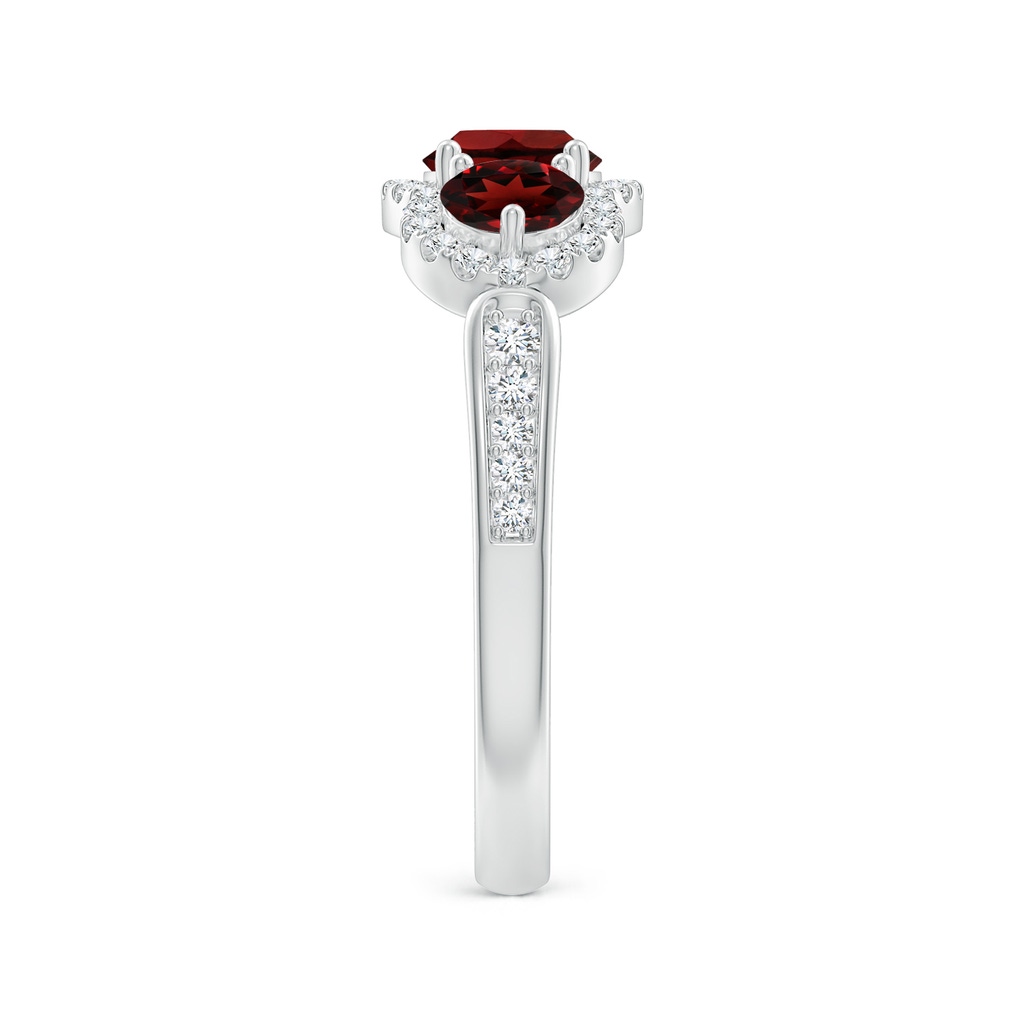 5mm AAA Floating Three Stone Garnet Ring with Diamond Halo in White Gold Side-2