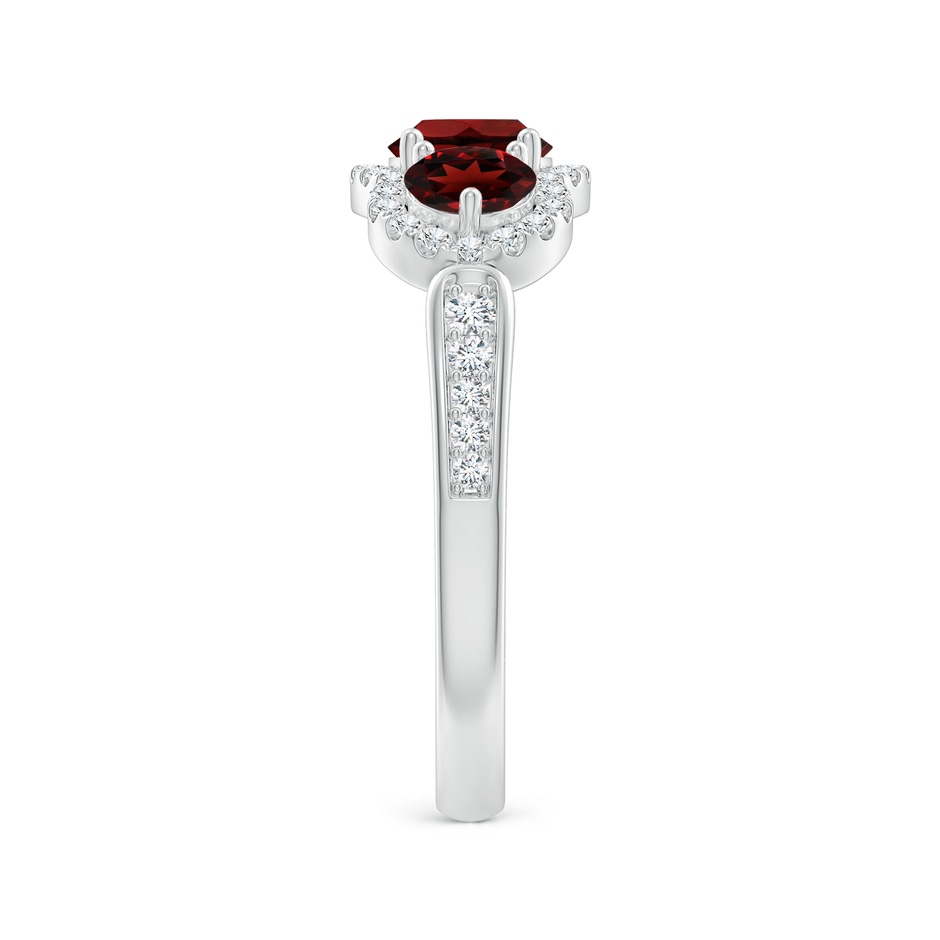5mm AAA Floating Three Stone Garnet Ring with Diamond Halo in White Gold side-2