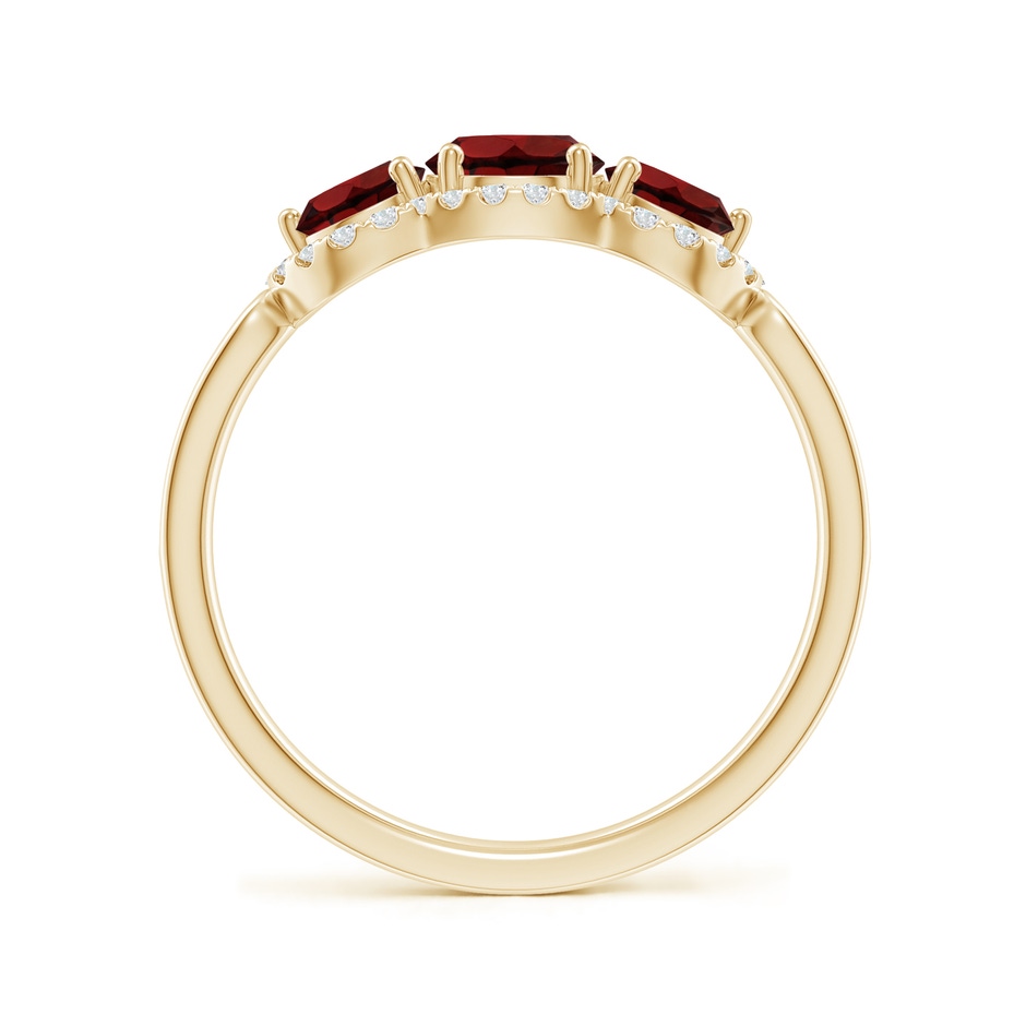 5mm AAA Floating Three Stone Garnet Ring with Diamond Halo in Yellow Gold side-1