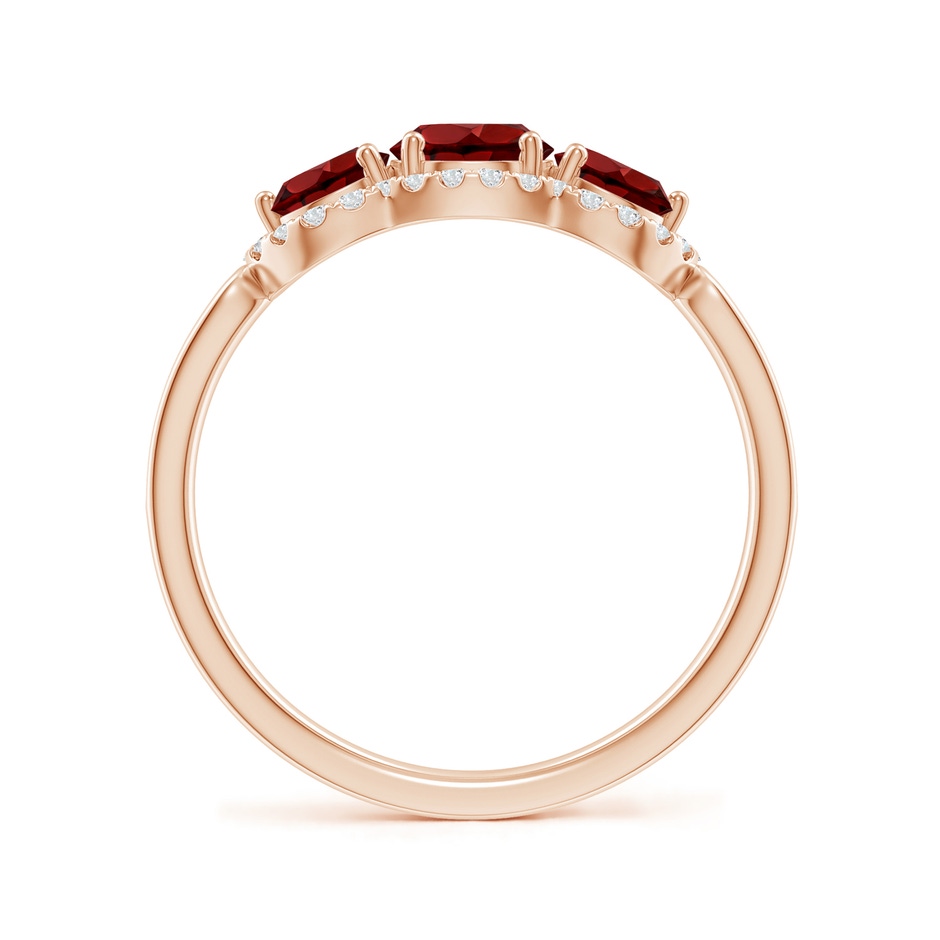 5mm AAAA Floating Three Stone Garnet Ring with Diamond Halo in Rose Gold side-1