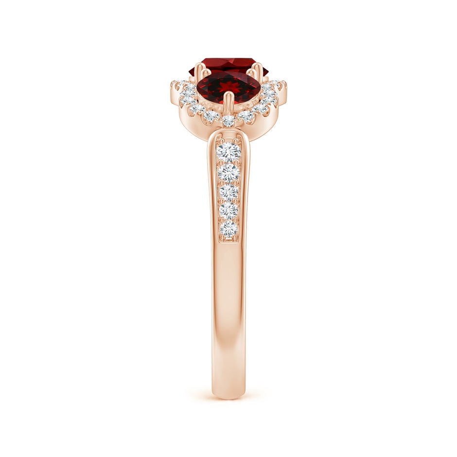 5mm AAAA Floating Three Stone Garnet Ring with Diamond Halo in Rose Gold side-2