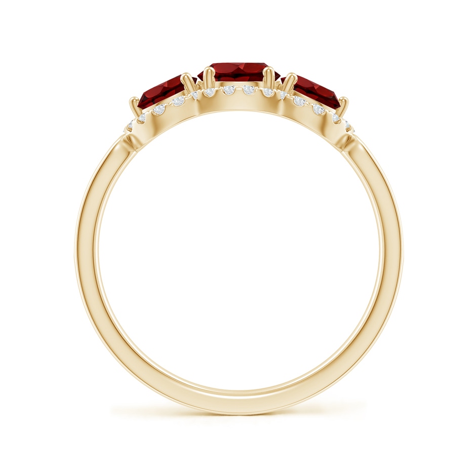 5mm AAAA Floating Three Stone Garnet Ring with Diamond Halo in Yellow Gold side-1