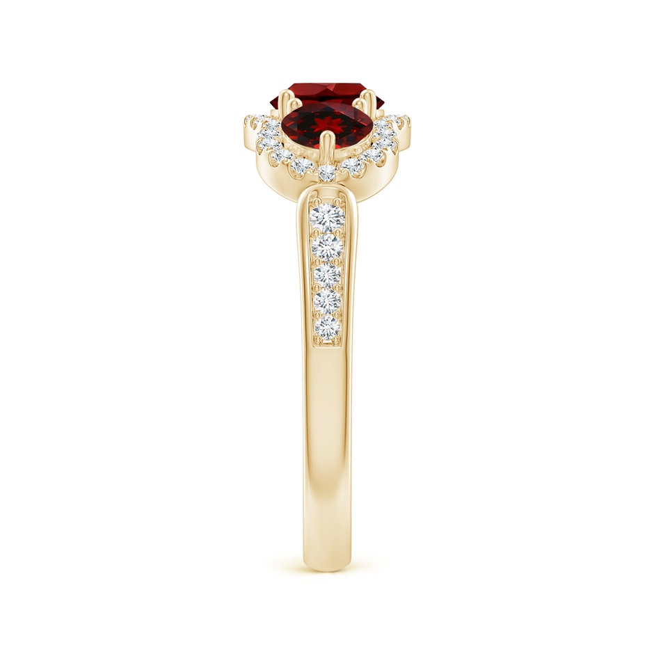 5mm AAAA Floating Three Stone Garnet Ring with Diamond Halo in Yellow Gold side-2