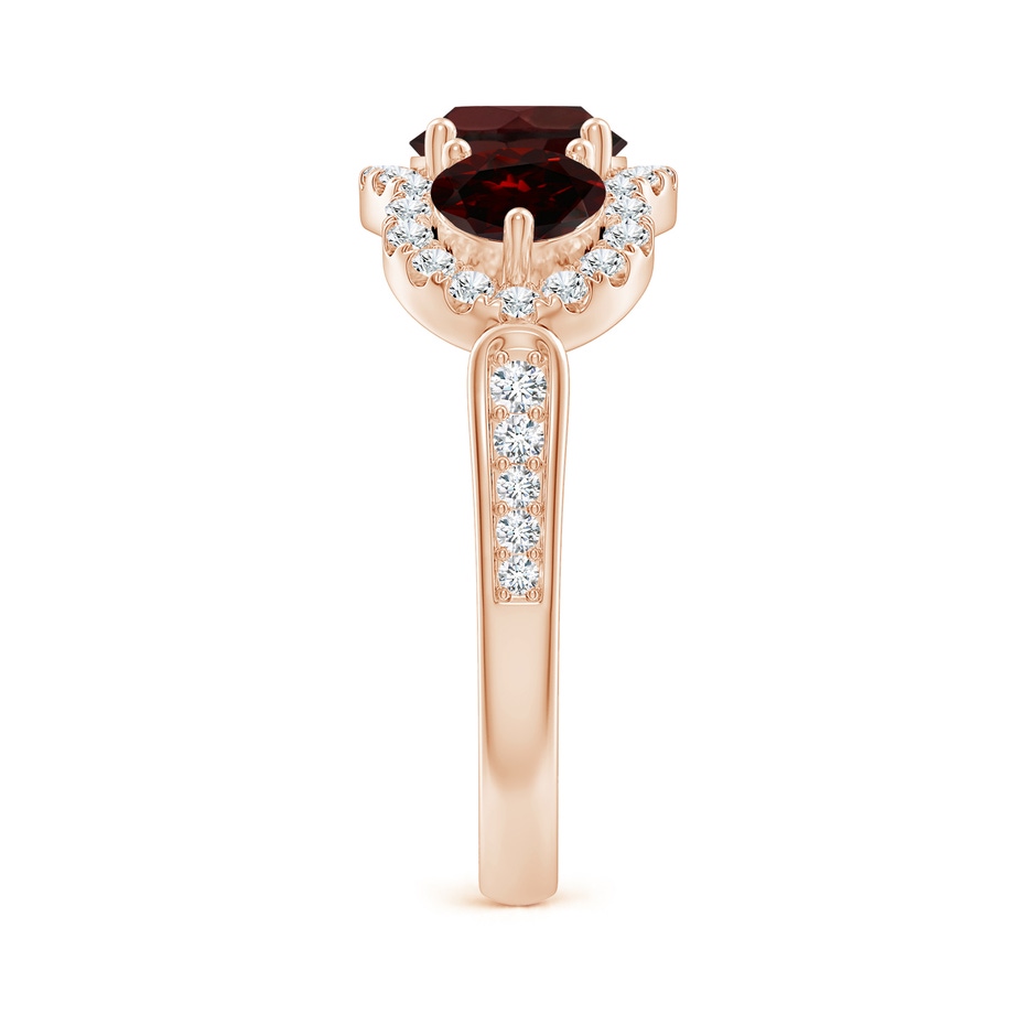 6mm A Floating Three Stone Garnet Ring with Diamond Halo in Rose Gold side-2