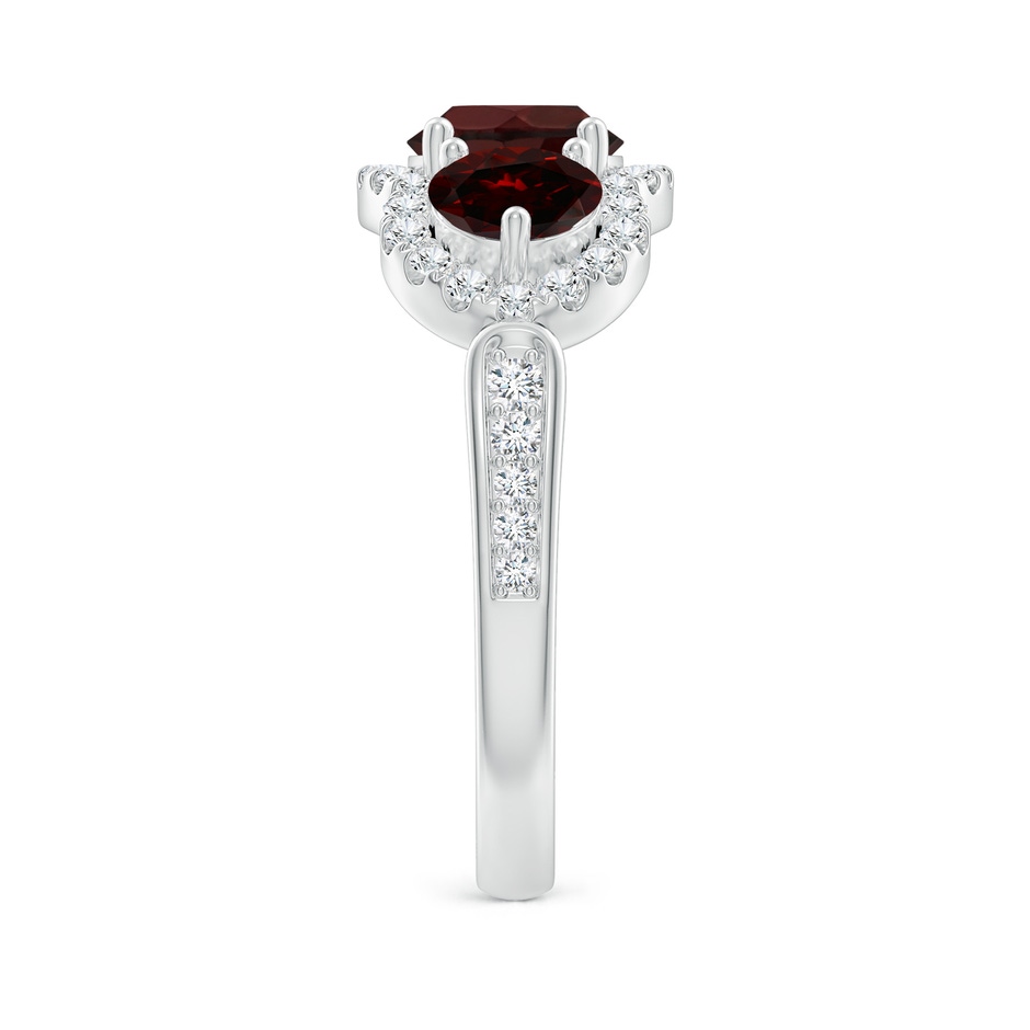 6mm A Floating Three Stone Garnet Ring with Diamond Halo in White Gold side-2