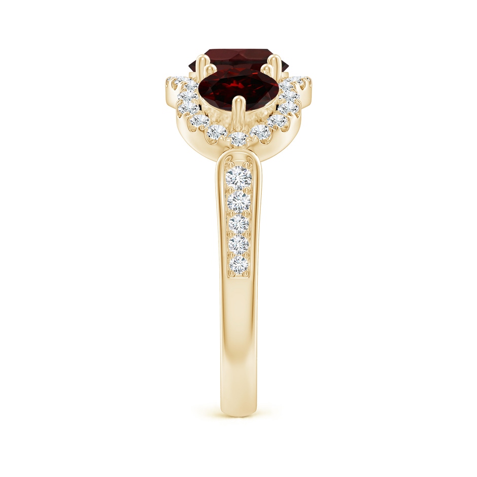 6mm A Floating Three Stone Garnet Ring with Diamond Halo in Yellow Gold side-2