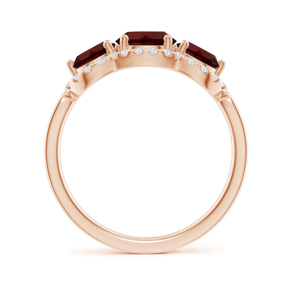 6mm AA Floating Three Stone Garnet Ring with Diamond Halo in Rose Gold side-1