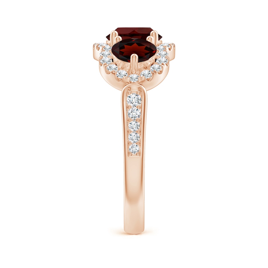 6mm AA Floating Three Stone Garnet Ring with Diamond Halo in Rose Gold side-2