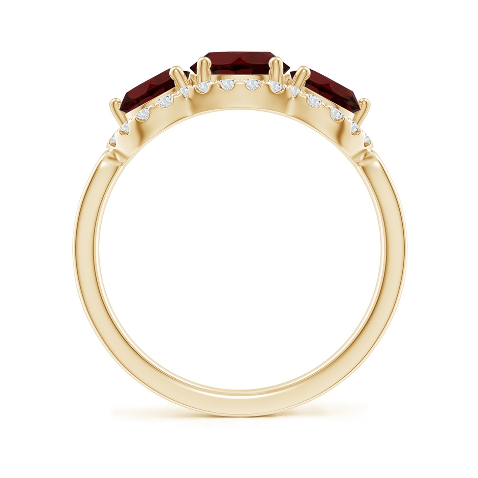 6mm AA Floating Three Stone Garnet Ring with Diamond Halo in Yellow Gold side-1