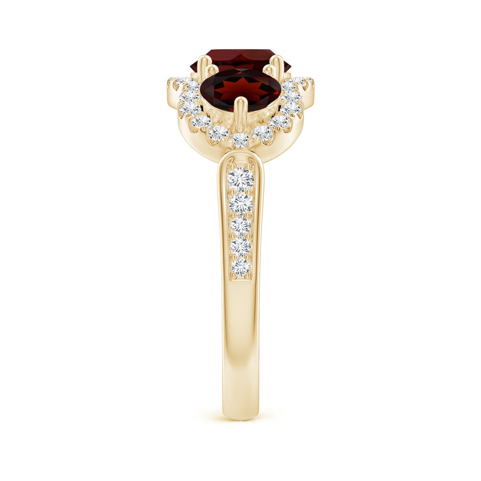 6mm AA Floating Three Stone Garnet Ring with Diamond Halo in Yellow Gold side-2