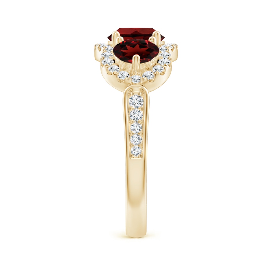 6mm AAA Floating Three Stone Garnet Ring with Diamond Halo in Yellow Gold side-2