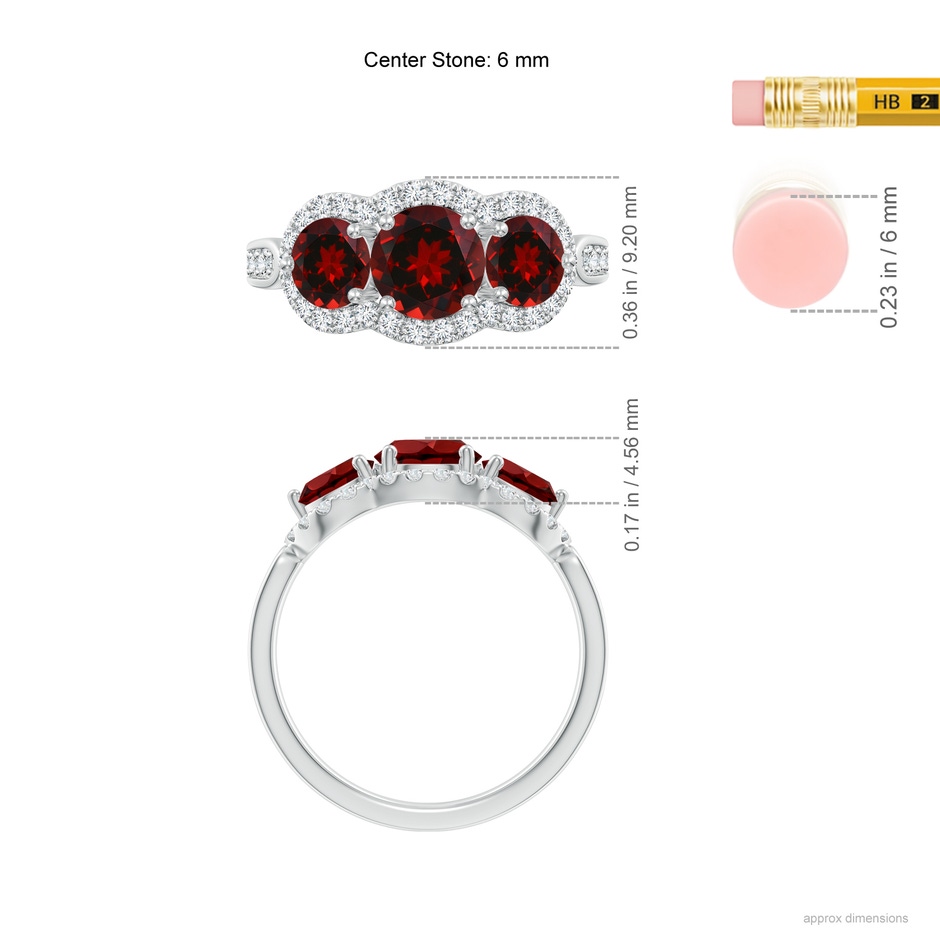 6mm AAAA Floating Three Stone Garnet Ring with Diamond Halo in P950 Platinum ruler