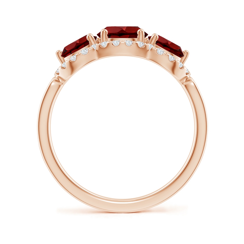 6mm AAAA Floating Three Stone Garnet Ring with Diamond Halo in Rose Gold side-1