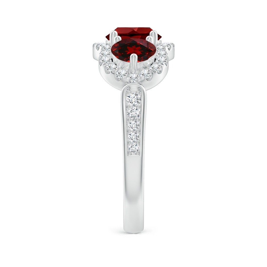 6mm AAAA Floating Three Stone Garnet Ring with Diamond Halo in White Gold side-2