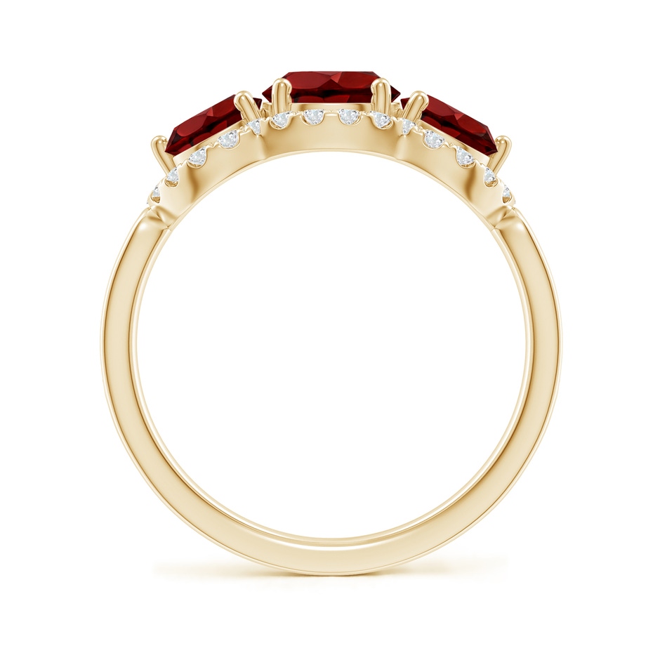 6mm AAAA Floating Three Stone Garnet Ring with Diamond Halo in Yellow Gold side-1