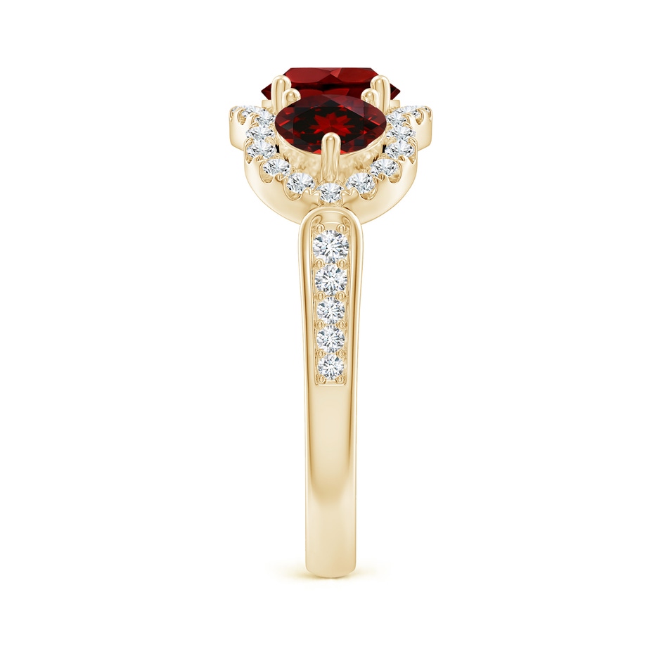 6mm AAAA Floating Three Stone Garnet Ring with Diamond Halo in Yellow Gold side-2