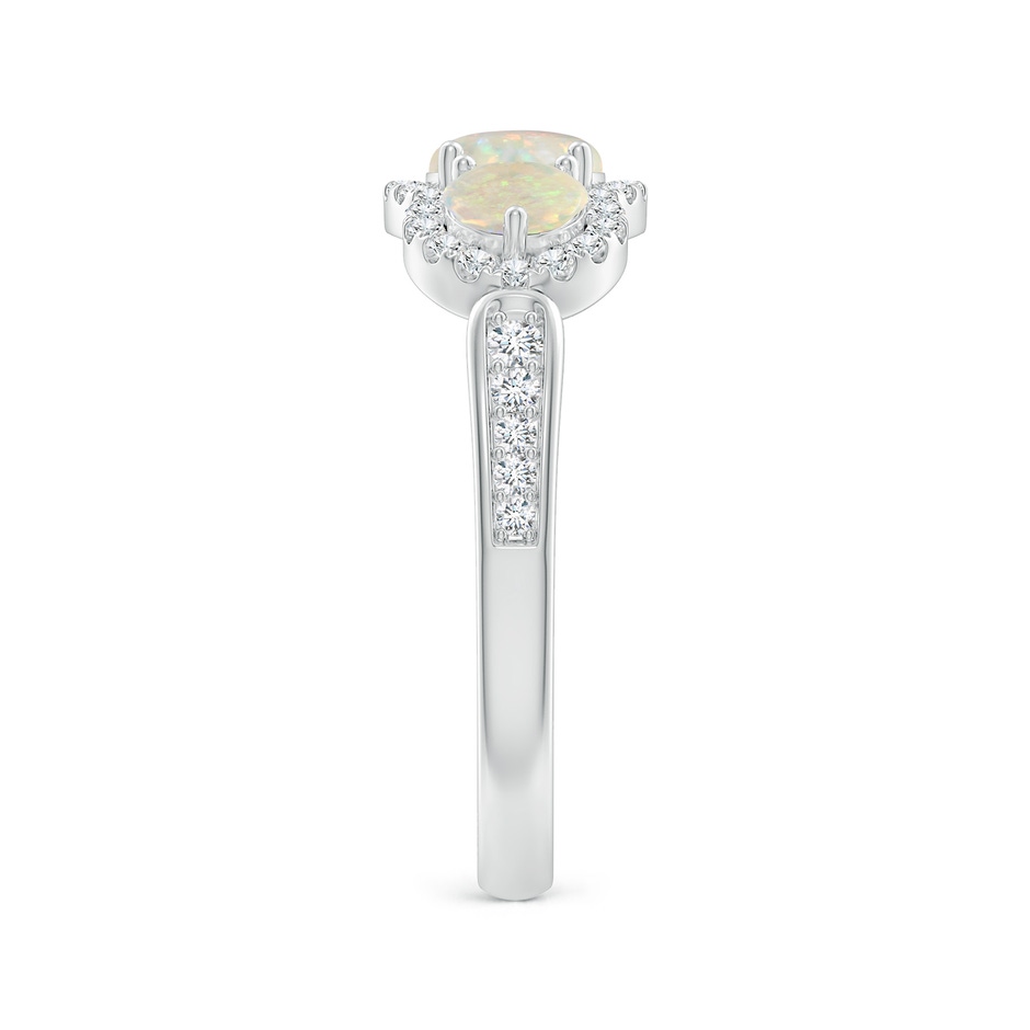 5mm AAA Floating Three Stone Opal Ring with Diamond Halo in White Gold side-2